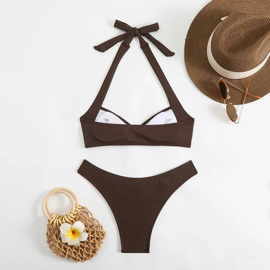 Sexy Women's Swimsuit 2025 Summer Bikini Two-piece Swimwear for Woman Beachwear Halter Bikinis Sets Swimming Beach Bathing Suits