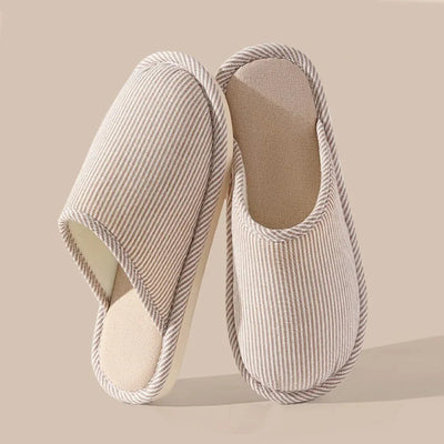 Warm Plush Cotton Slippers for Home Indoor Non-slip Linen Flats Spring and Autumn Couple House Slides
