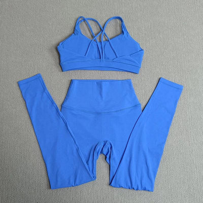 2 Pcs Gym Tights Yoga Clothes Set Sports Set Women Cross Back Bra Top High Waist Leggings Fitness Suit Running Workout Tracksuit