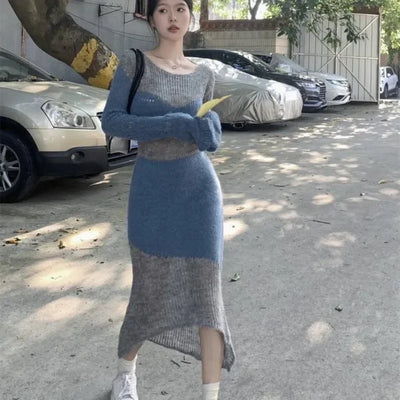 Female Knit Dress Bodycon New In Autumn and Winter Women's Crochet Dresses Vintage One Pieces G Curvy Loose Thic Elastic Kpop X