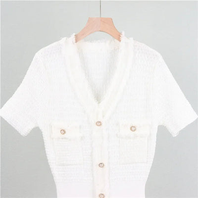 Summer Women Simple White Black Dresses Office Sheath Pencil Midi Dress Elegant Knitted Bodycon Party Casual Vestido