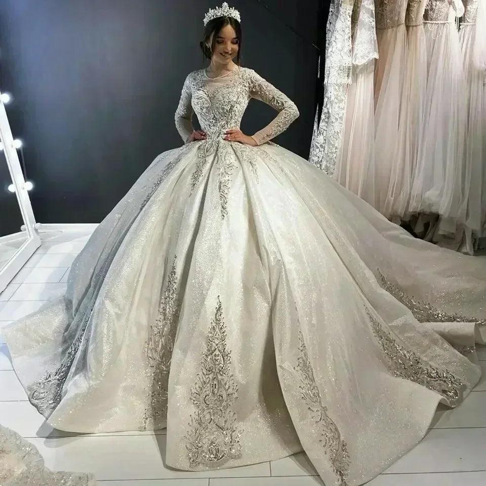 Princess ball gown wedding dresses lace o-neck bridal