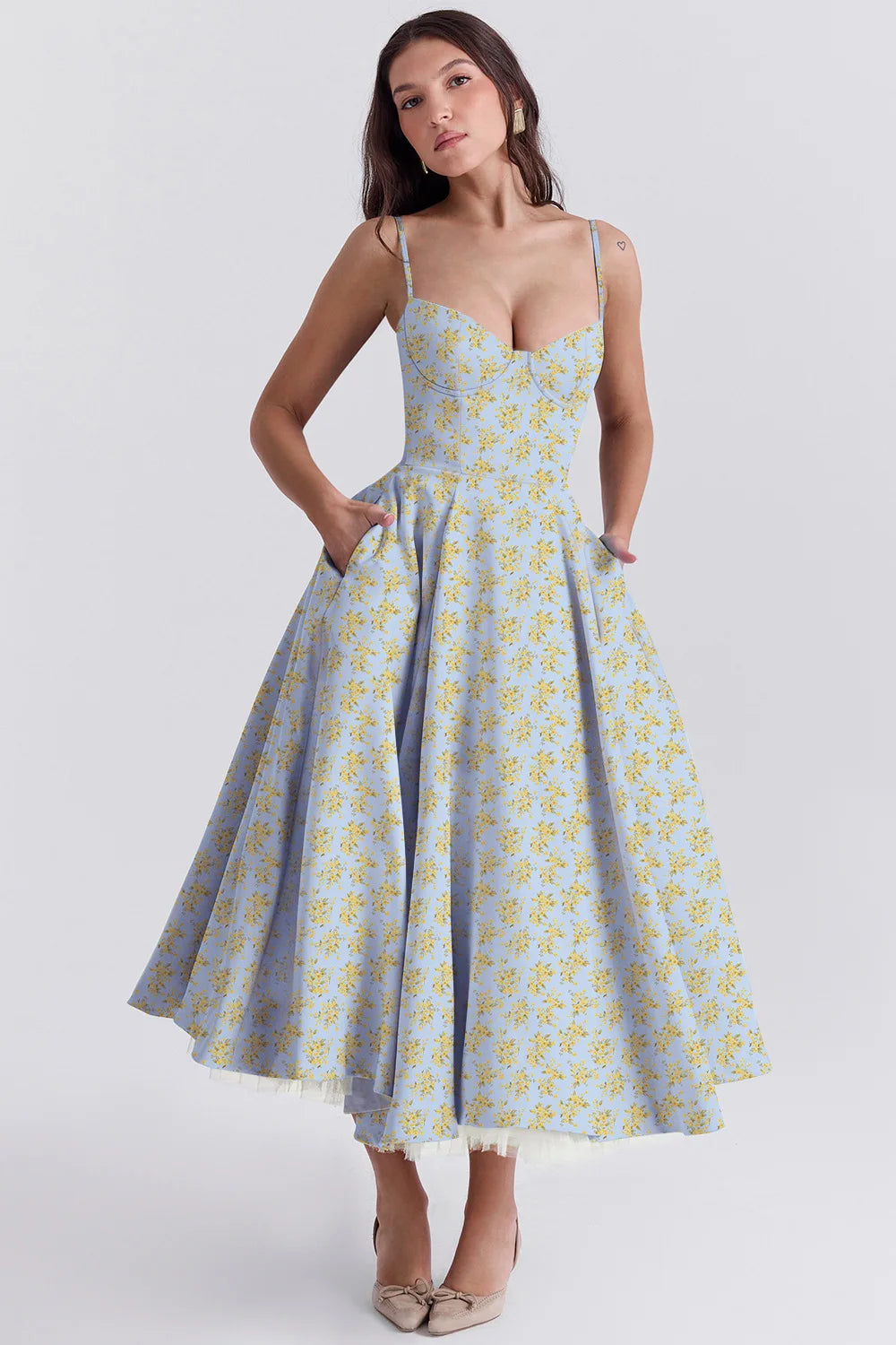 Summer haute couture Princess dress French mesh big swing double strap dress woman