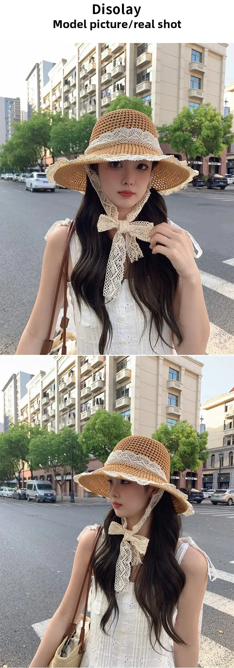 Sunscreen Hat for Women Summer Outdoor Sun Hat Large Brim French Lace Straw Hat Woven Vacation Beach Hat