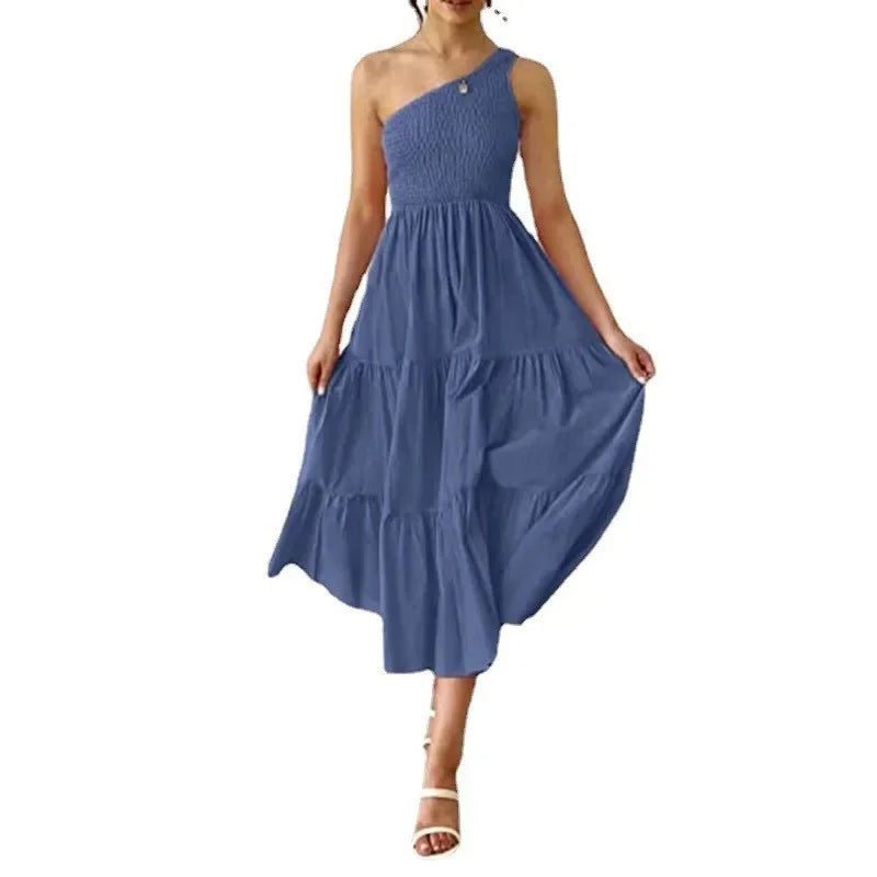 Elegant Dress For Women Bodycon Dress One Shoulder 2022 Summer Fashion Party Ruffles Hem Tiered Maxi Dresses Robe Femme Vestidos