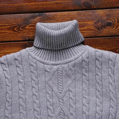 New Turtleneck Sweaters Men Autumn Winter Thick Knitted Sweaters Added Velvet Solid Color Casual Base Pullovers