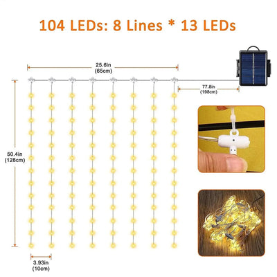 104 LED Umbrella String Light With 8 Modes Waterproof Solar String Lamp For Outdoor Lighting Beach Garden Decoration