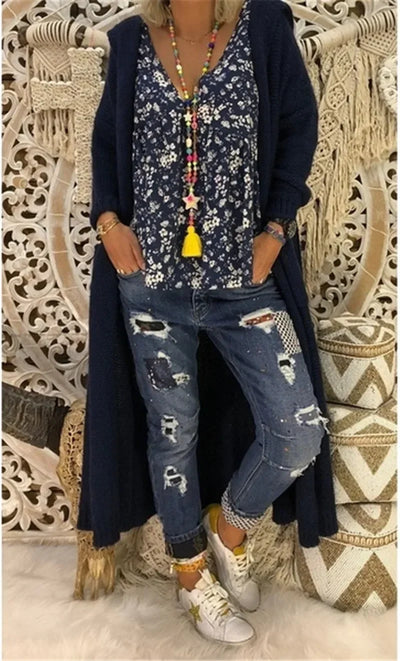 Long Sweater Women Knitted Cardigan Autumn Winter Solid Color Loose Hooded Pocket Casual Fashion Sweaters Lugentolo