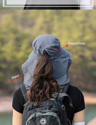 Summer Hat Women Outdoor UV Anti Neck Protection Sun Visor men Fishing Hiking Wide Brim Shawl Sunscreen Ponytail Cap undefine