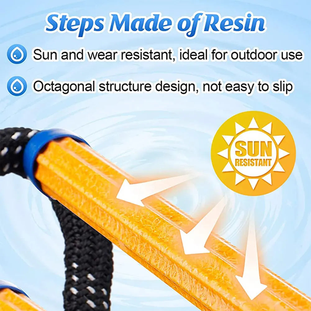 4 Step Boat Rope Ladder Folding Heavy Duty Climbing Rope Assist Boat Ladder for Inflatable Boat Kayak Motorboat Canoeing