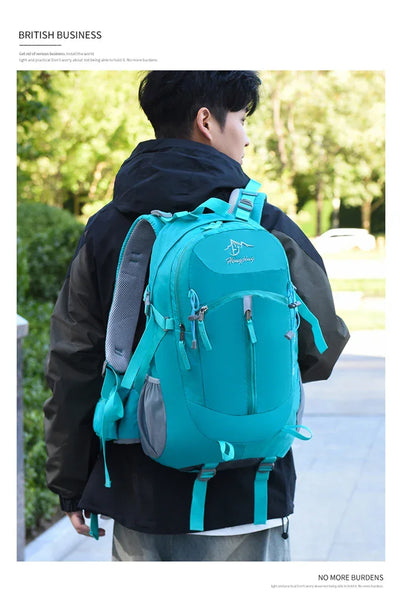 Fashionable and Wear-Resistant Outdoor Travel Backpack, Black and Red Contrasting Color Large-Capacity Mountaineering Bag with Waterproof Cover