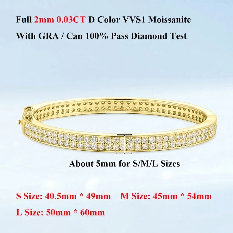 EWYA Real GRA Certified D Color 2mm 0.03CT Full Moissanite Bracelet Bangle for Women Party S925 Silver All Diamond Bracelets