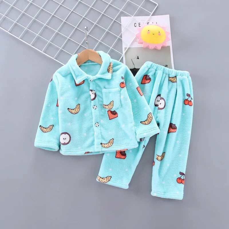 New Winter Flannel Kids Pajamas Sets Child Warm Sleepwear Cartoon Print Girls Boys Nightwear Children Pajamas Girls 1-5 Years