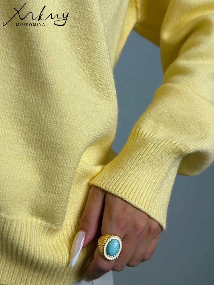 Oversized Fall Yellow Sweaters For Women 2025 Brown Crewneck Sweater Top Ladies Office Warm Knitted Woman Pullovers Winter Grey