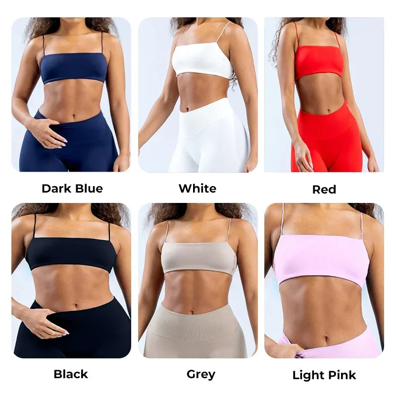 Women's gym sportswear with thin shoulder straps, fully matte back, exposed back, high elasticity sports bra with chest cushion