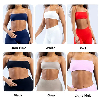 Women's gym sportswear with thin shoulder straps, fully matte back, exposed back, high elasticity sports bra with chest cushion