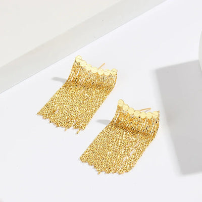 Fashion Statement Long Statement Gold Plated Bling Tassel Earring For Women Female Stainless Steel Wedding Daily Pendant Jewelry