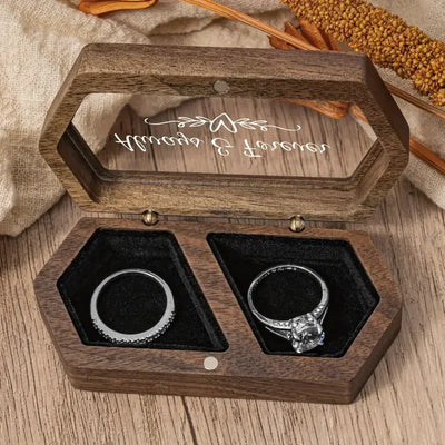 Engraved Wooden Ring Box, Double Slot, Perfect for Wedding, Proposal Rings, Romantic Gift for Wife, Jewelry, Always & Forever"