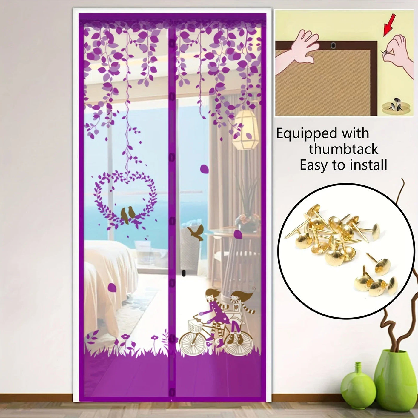 Magnetic Door Screen Curtain Automatic Closing Mosquito Insect Proof Net with Powerful Magnets Home Decor for Summer Ventilation