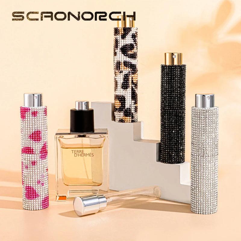 Luxury 10ml perfume spray bottle bling rhinestones refillable atomizer empty travel cosmetic essential container