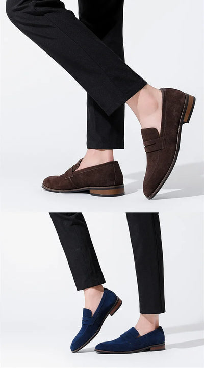 Brand Men's Loafers Suede Cow Leather Shoes Vintage Slip-on Casual Men Driving Shoes Wedding Male Dress Shoes