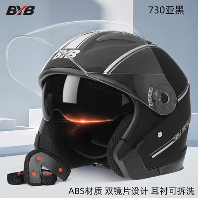 Motorcycle Equipments Open Face Helmet For Men Women Dual Lens Sun Visor Face Shield Top Lightweight Scooter Retro 3/4 Headwear