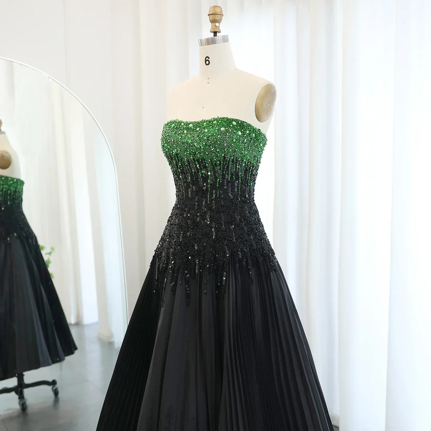 Sharon Said Luxury Beaded Black Green Strapless Dubai Evening Dress for Women Wedding Midi Formal Party Gowns SS224 Customized