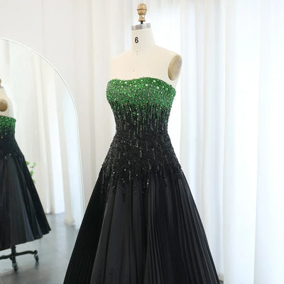 Sharon Said Luxury Beaded Black Green Strapless Dubai Evening Dress for Women Wedding Midi Formal Party Gowns SS224 Customized