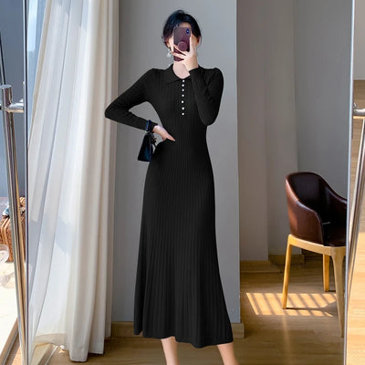 Sweater Dress Women New 2025 Autumn Winter Purple White Or Black High Waist A Line Dress Elegant Long Knitted Dress