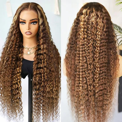 Highlight Curly Human Hair Wigs 13X6 Lace Frontal Wig Human Hair Brazilian Hair Pre Plucked Wig 200 Density For Women