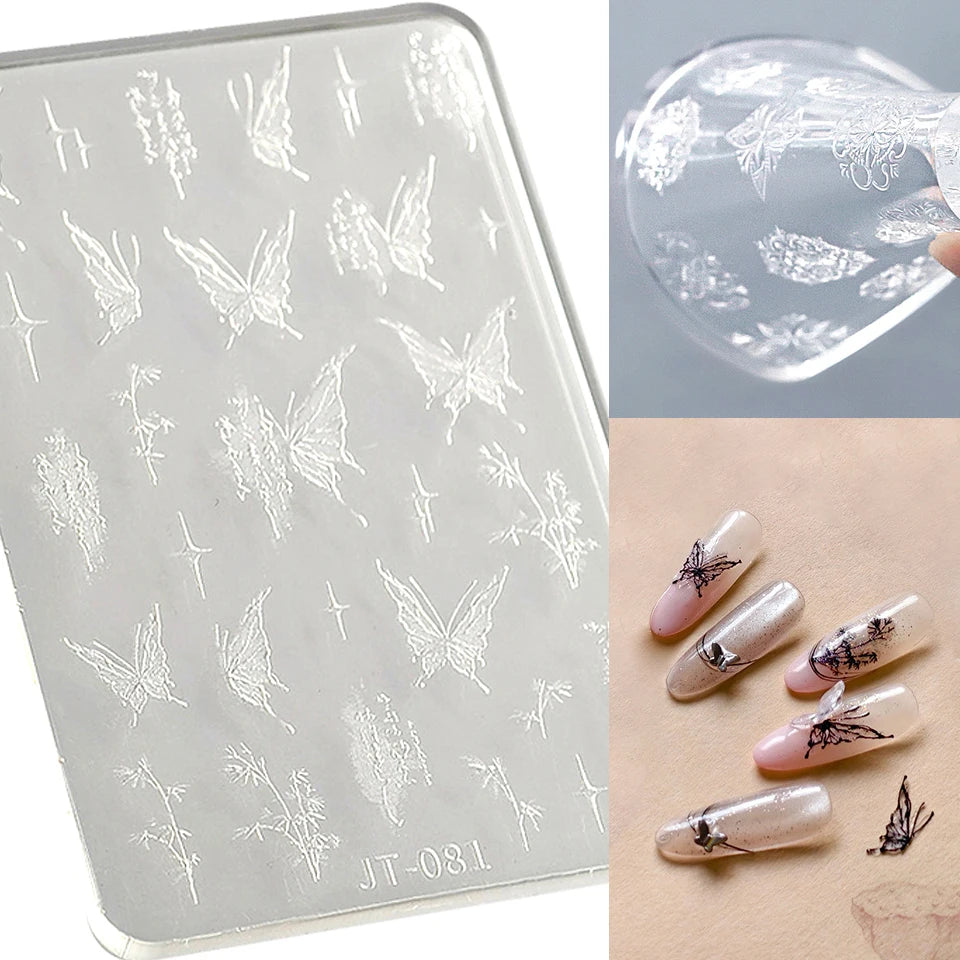 Geometric Bowknot Grid Lace Flora Edge Nail Art Silicone Carving Mold Mould Star Daisy Flower Charms Bow Tie Snowflake Template