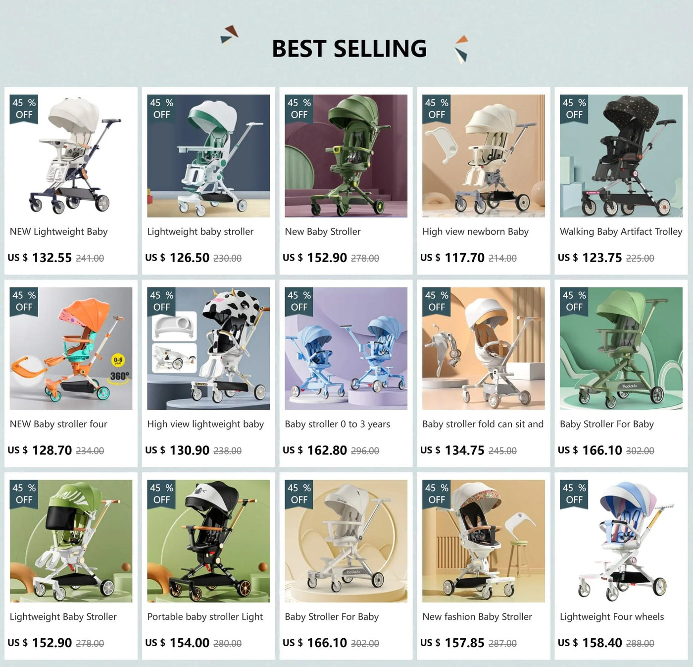 Baby stroller 0 to 3 years High view Shock absorption four wheels stroller folding Can sit or lie down lightweight baby stroller