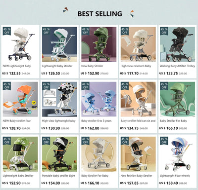 Baby stroller 0 to 3 years High view Shock absorption four wheels stroller folding Can sit or lie down lightweight baby stroller