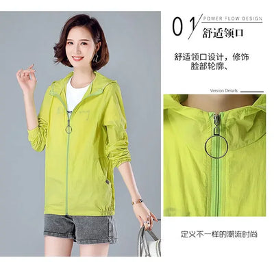 2025 New Fashion Summer Sun Protection Clothing Women Hooded Short Breathable Loose Print Thin Casual Sun Jackets Female Coats