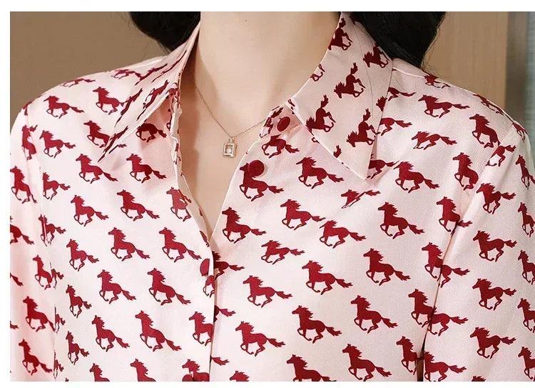 Women satin silk shirts g horse print
