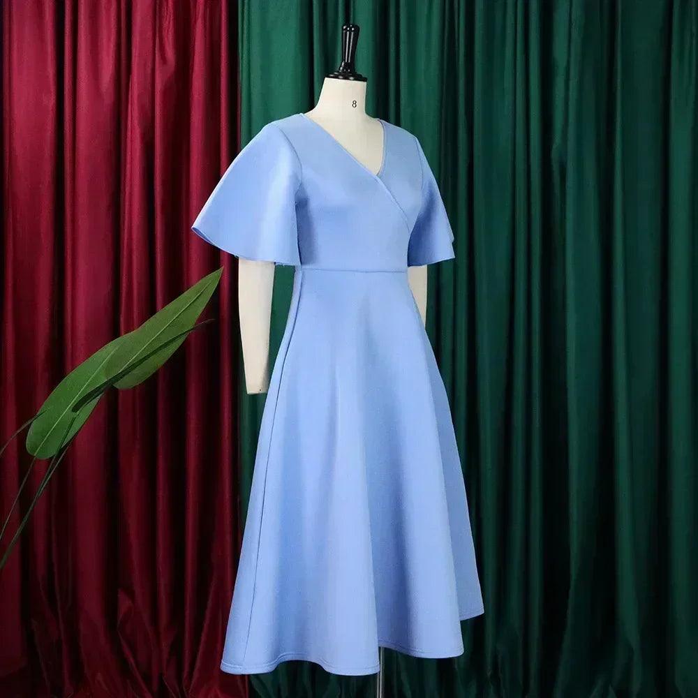 Elegant party dresses for women v neck ruffles sleeve high waisted pleated mid calf luxury birthday dinner vestidos