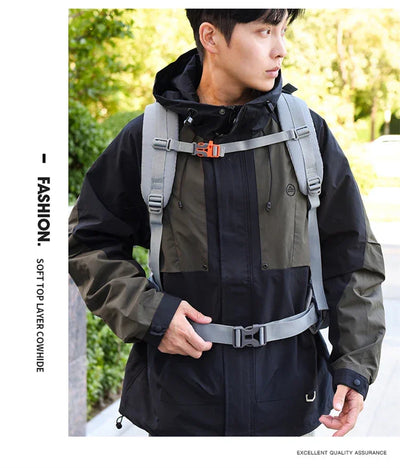 Fashionable and Wear-Resistant Outdoor Travel Backpack, Black and Red Contrasting Color Large-Capacity Mountaineering Bag with Waterproof Cover