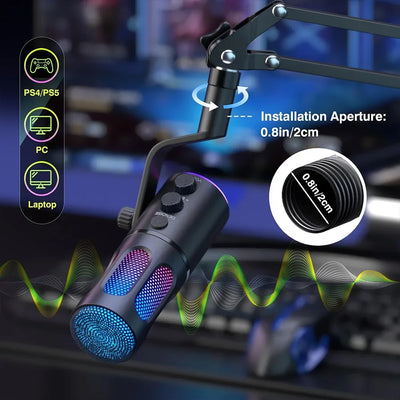 SU8-B RGB USB Gaming Microphone, Condenser Microphone with Base for PC, PS4/5, Laptop Streaming