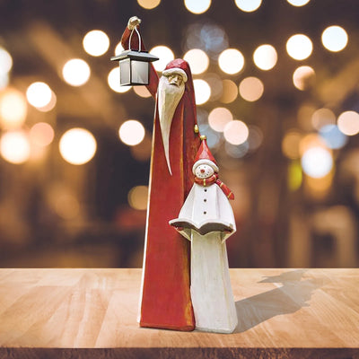 Christmas Ornament Lamp Santa And Snowman Sculpture Garden Decor, Christmas Table Ornament, Christmas Desktop Decoration