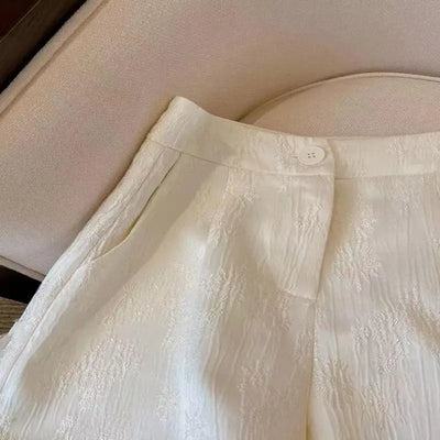 New Chinese Retro Jacquard Shorts  Women with High Waist Casual Loose Design A-line Wide-leg Pants