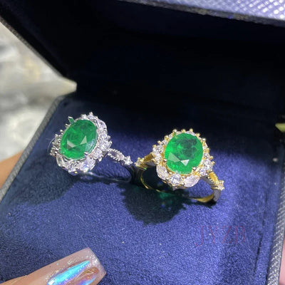 Fine jewelry Sterling Silver Natural Emerald Ring Luxury Shiny Oval gem boutique jewelry new