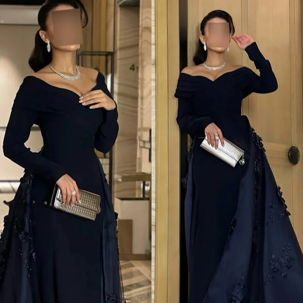 Customized Exquisite Off the Shoulder Long Sleeves Evening Dress High Quality Jersey Prom Dresses Temperament Homecoming Gowns