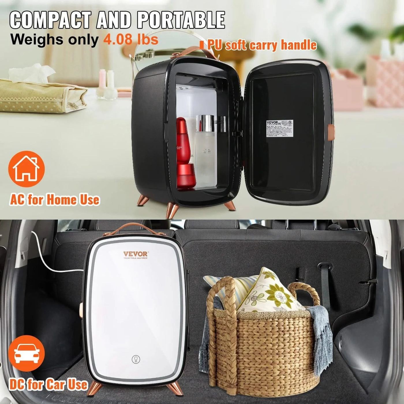 VEVOR 6L Mini Cosmetics Fridge Single Door Electric Refrigeration Keep Cooling Mask Beverage for Household Dormitory Car Use