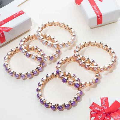 2024 New Enamel Bracelets For Women Colorful Pearl Charm Gold Color Bangle Bohomian Elastic Hand Jewelry