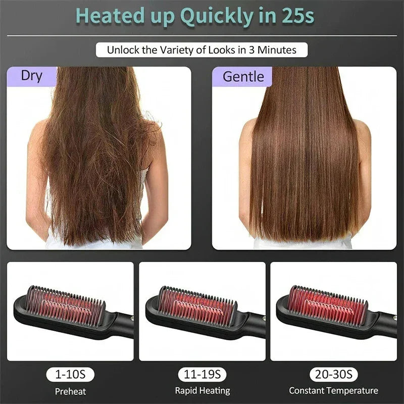 Multifunctional Ionic Hair Straightener Curler Brush Fast Heating Curler Straightener Comb Styler Electric Fast Heating Comb