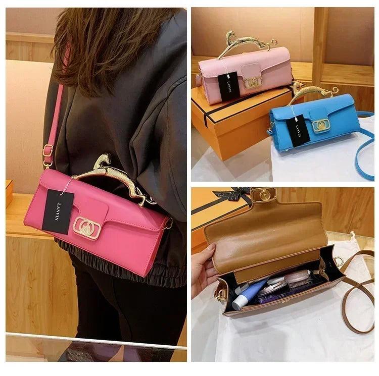 Women’s handbag new bags for women metal handle leather famous brand designer crossbody fashion trend shoulder bag