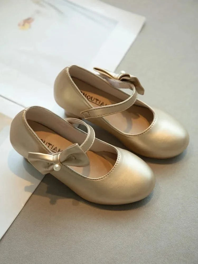 Children's Leather Shoes with Simple Bow  | Girls' Princess Shoes |Kids Dance Performance Shoes |for Parties, Flower Girls, Fancy Dress