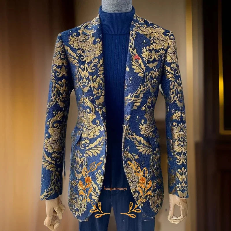 Jacquard Men's Blazer Pants 2-piece Set Formal Party Dress Groom's Tuxedo Customized XS-5XL Fashion Outfit