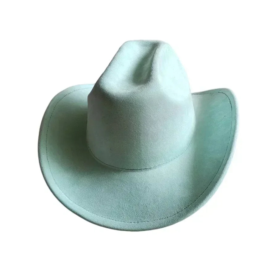 Classic suede leather 7.5cm western cowboy women’s fedora hat men’s church jazz fashion travel party denim 2024