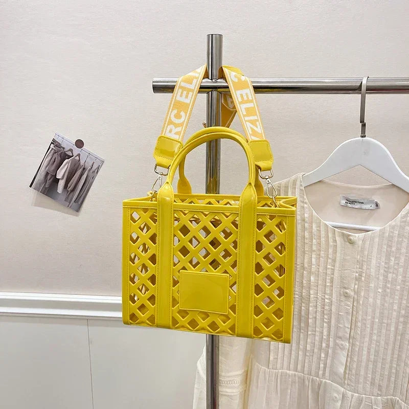 Designer Tote Bag For Women Brand Hollow Out Shoulder Bag 2025 New Travel Beach Handbag Purple Bag Fashion Shopper Purse